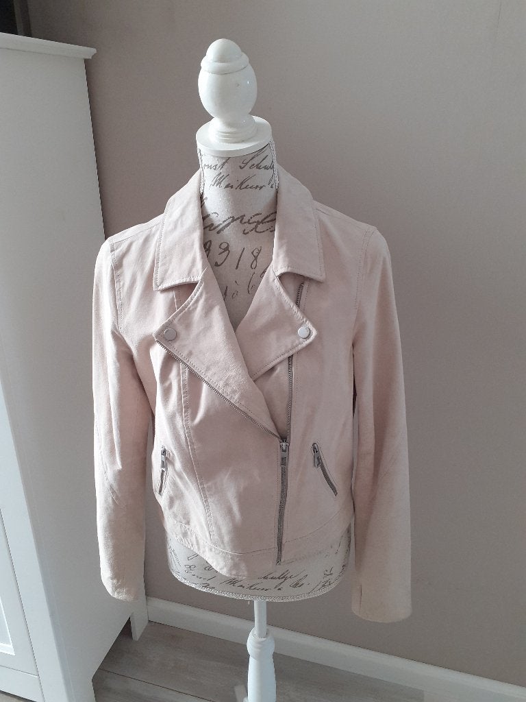 Mooi beige suede biker jack jas, maat 38, nieuwstaat!, Maat 38/40 (M), Beige, Zo goed als nieuw, Jasje