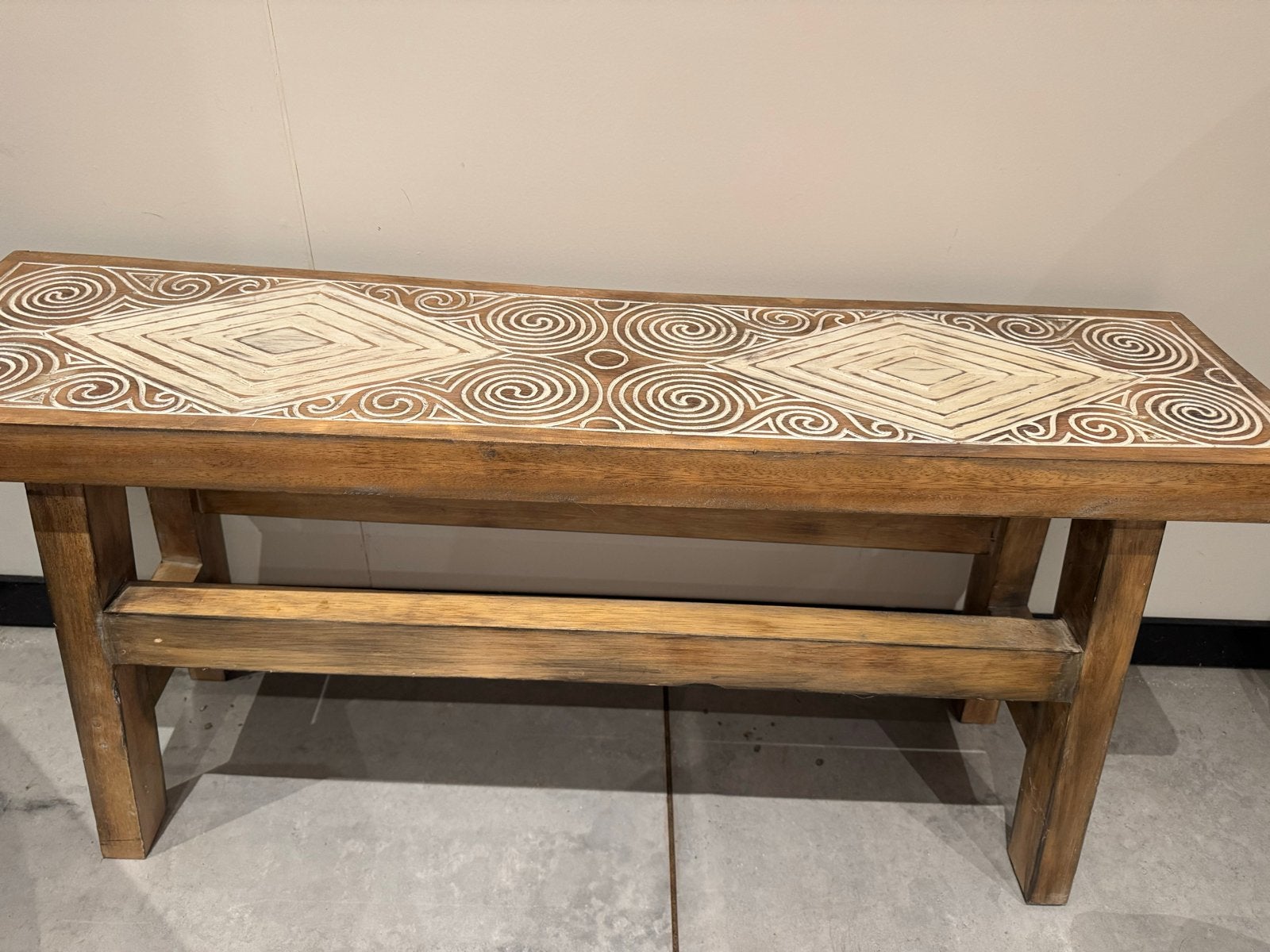 Leuk houten Ibiza bankje - 100x50x25 cm, Ophalen, Zo goed als nieuw, Hout
