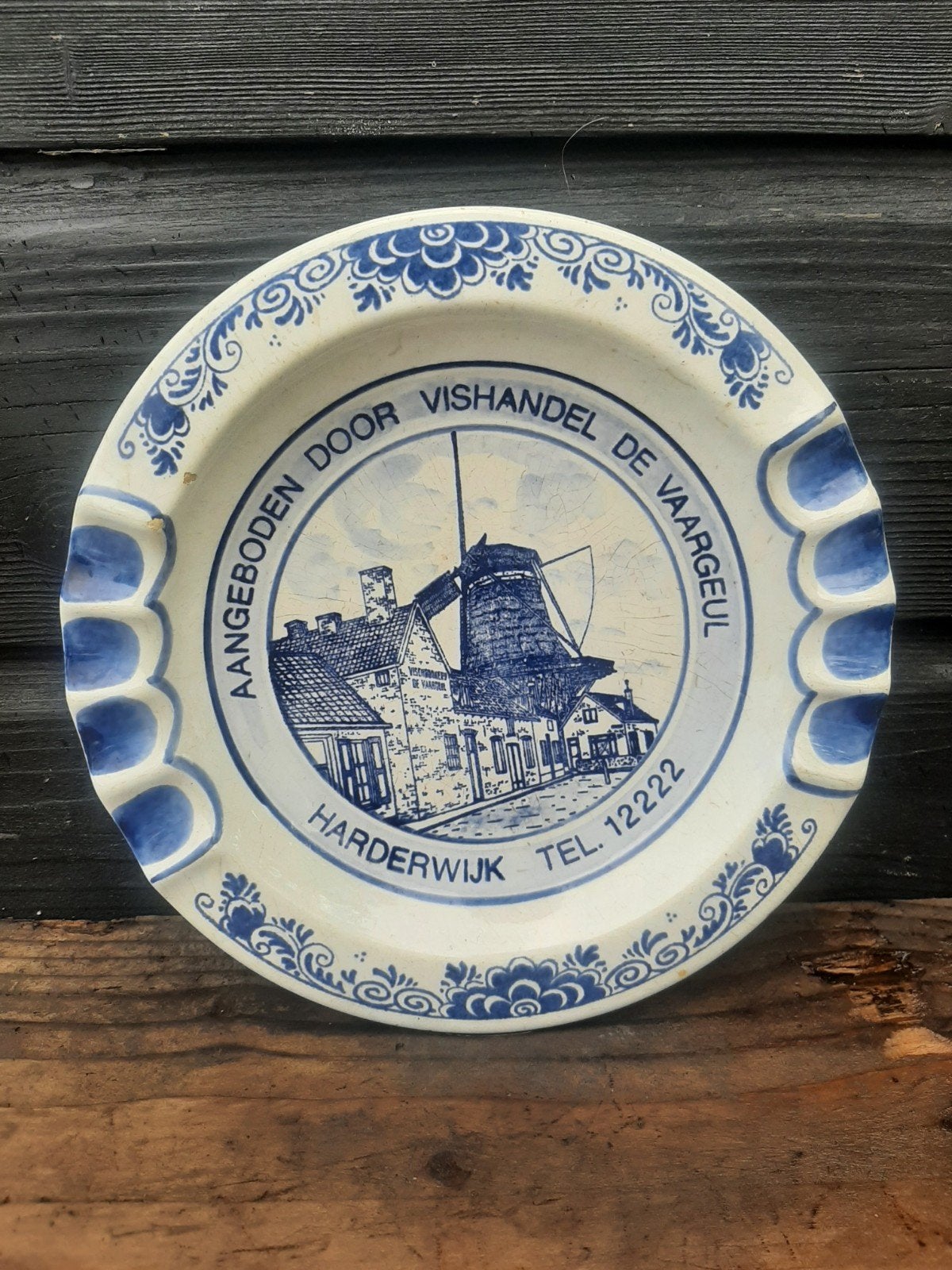 Delfts Blauw Asbak - Vishandel De Vaargeul - (Harderwijk), Verzamelen, Ophalen of Verzenden, Gebruikt, Asbak