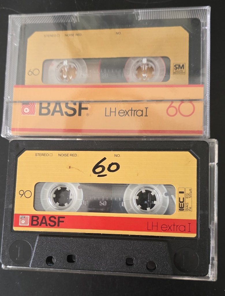 2 BASF LHextraI Ferro/Normal cassettes, 60 en 90 min, Gebruikt, 2 t/m 25 bandjes, Overige genres, Ophalen of Verzenden