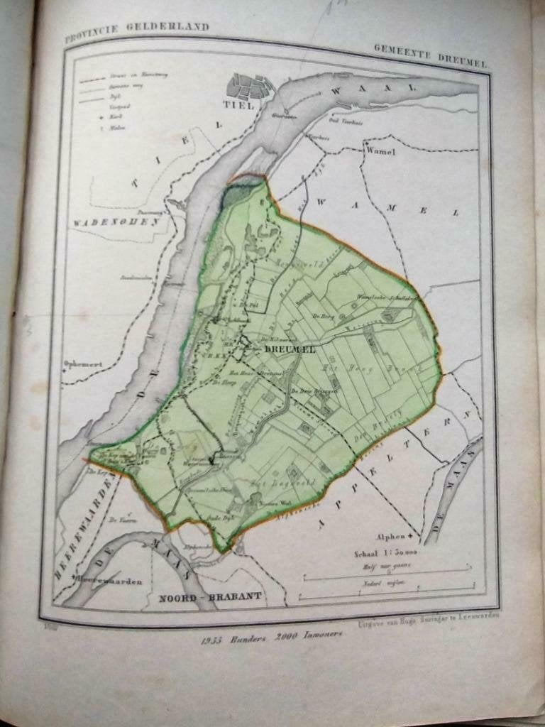 053 / Dreumel / De Drie Bruggen  Litho 1867 Kuyper GLD, Antiek en Kunst, Ophalen of Verzenden