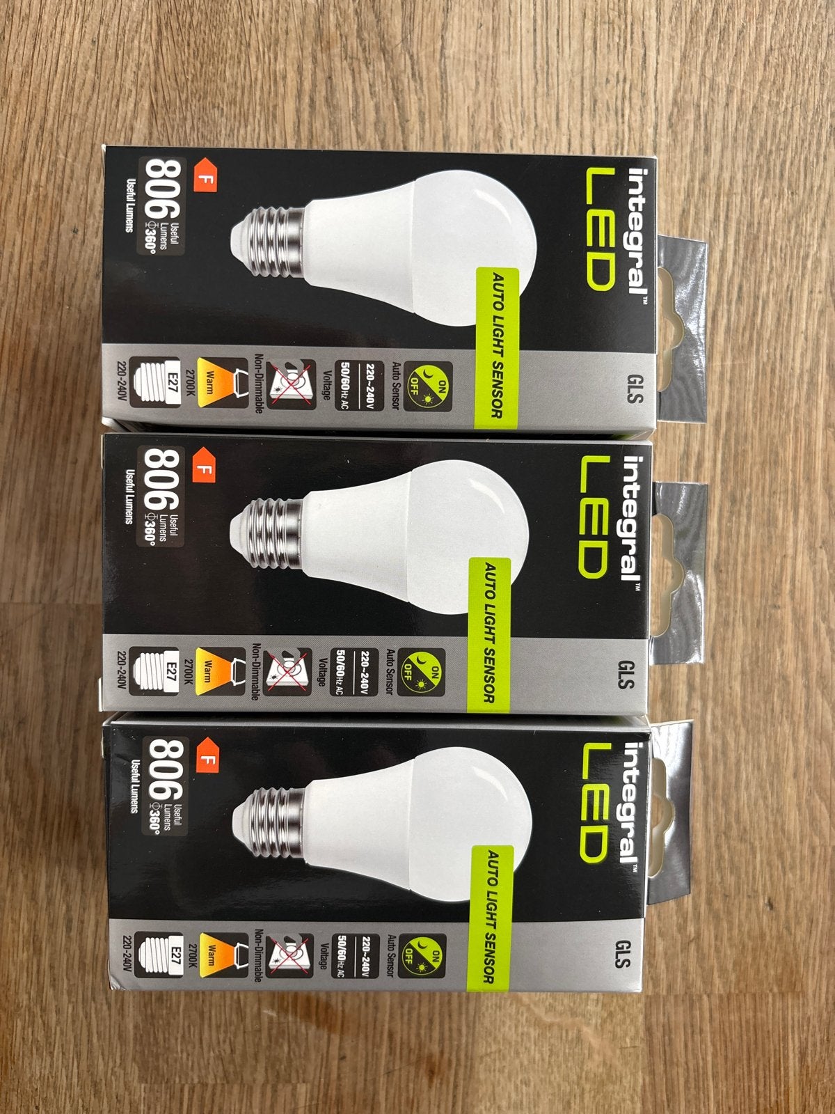 3x Integral LED Sensorlamp E27 - Auto Light Sensor, Overige merken, Kunststof, Nieuw, Modern