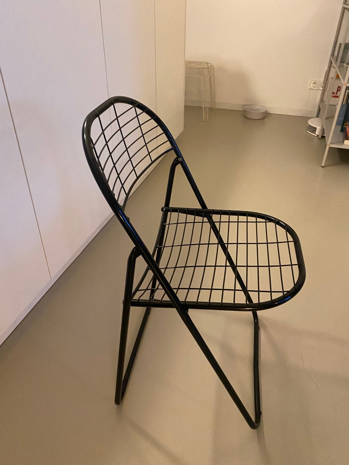 Zwarte metalen klapstoel vintage ikea Niels Gammelgaard, Gebruikt, Zwart, Ophalen of Verzenden, Metaal