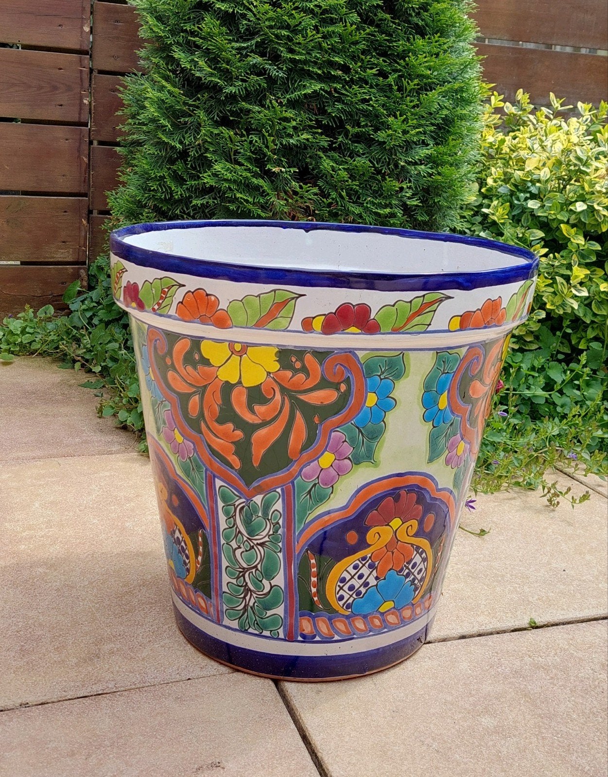 Handbeschilderde Mexicaanse TALAVERA bloempot, Tuin en Terras, Bloempotten, Ophalen, 40 cm of meer, Rond, Zo goed als nieuw