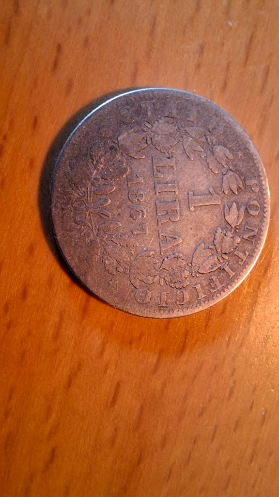 Vaticaanstad 1 Lira 1867, zilver - Paus Pius IX, Postzegels en Munten, Ophalen of Verzenden, Overige landen, Losse munt, Zilver