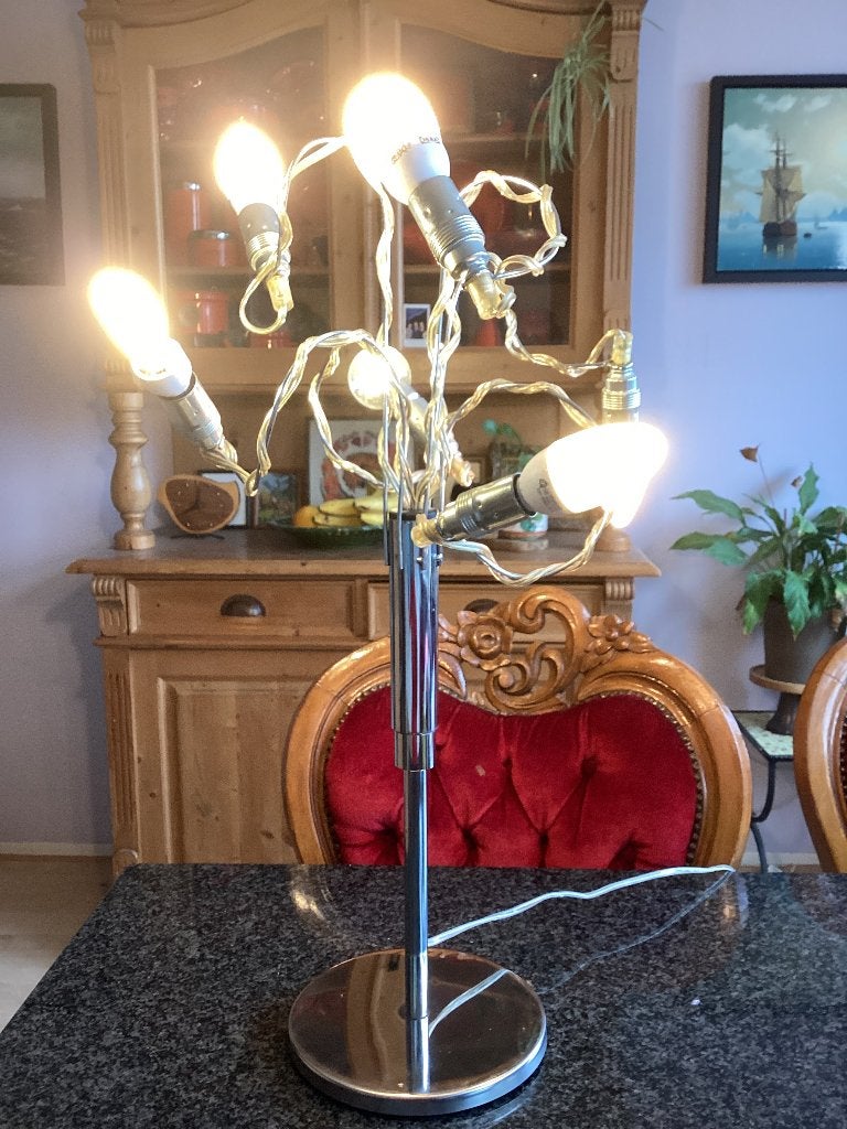Tafellamp, Pola, 6 lamps, chroom, industrieel, vintage, Ophalen, Gebruikt, Metaal, Industrieel