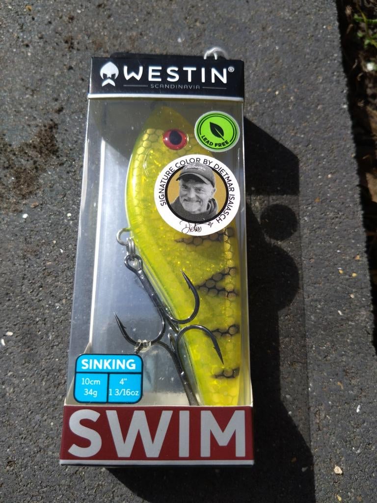 Westin Swim 10cm Sinking 34gr Dietmar Isaiasch Yellow Danger, Watersport en Boten, Hengelsport | Roofvissen, Ophalen of Verzenden