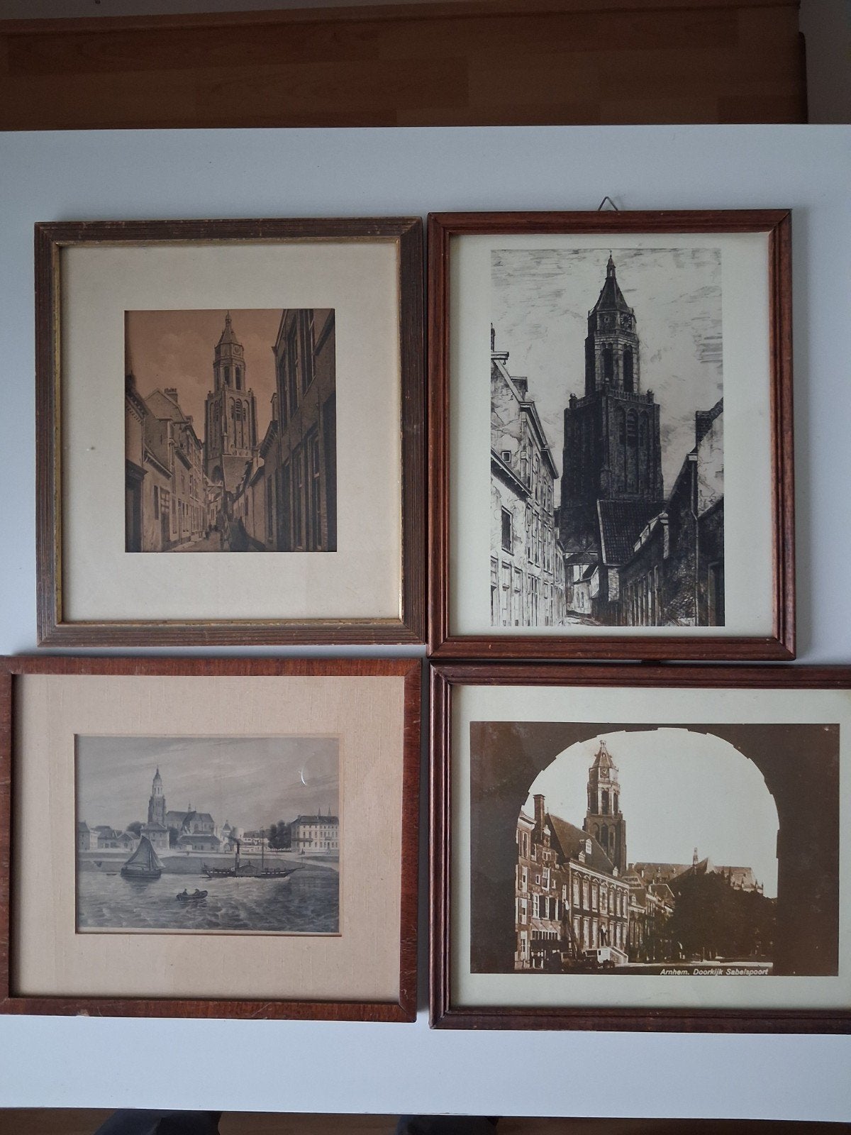 4 prenten oud Arnhem, Antiek en Kunst, Kunst | Etsen en Gravures, Ophalen