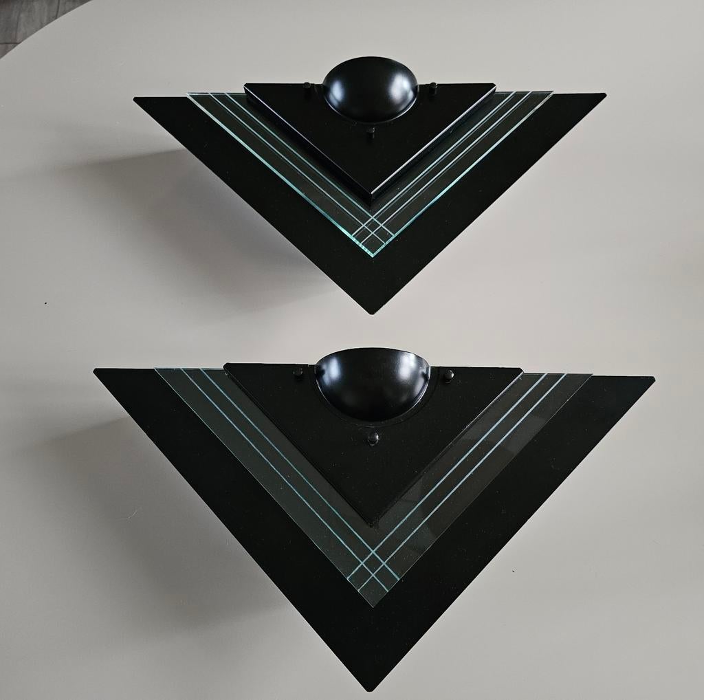 E lite - Memphis stijl - wandlamp - metaal - glas - 80's, Ophalen of Verzenden, Glas