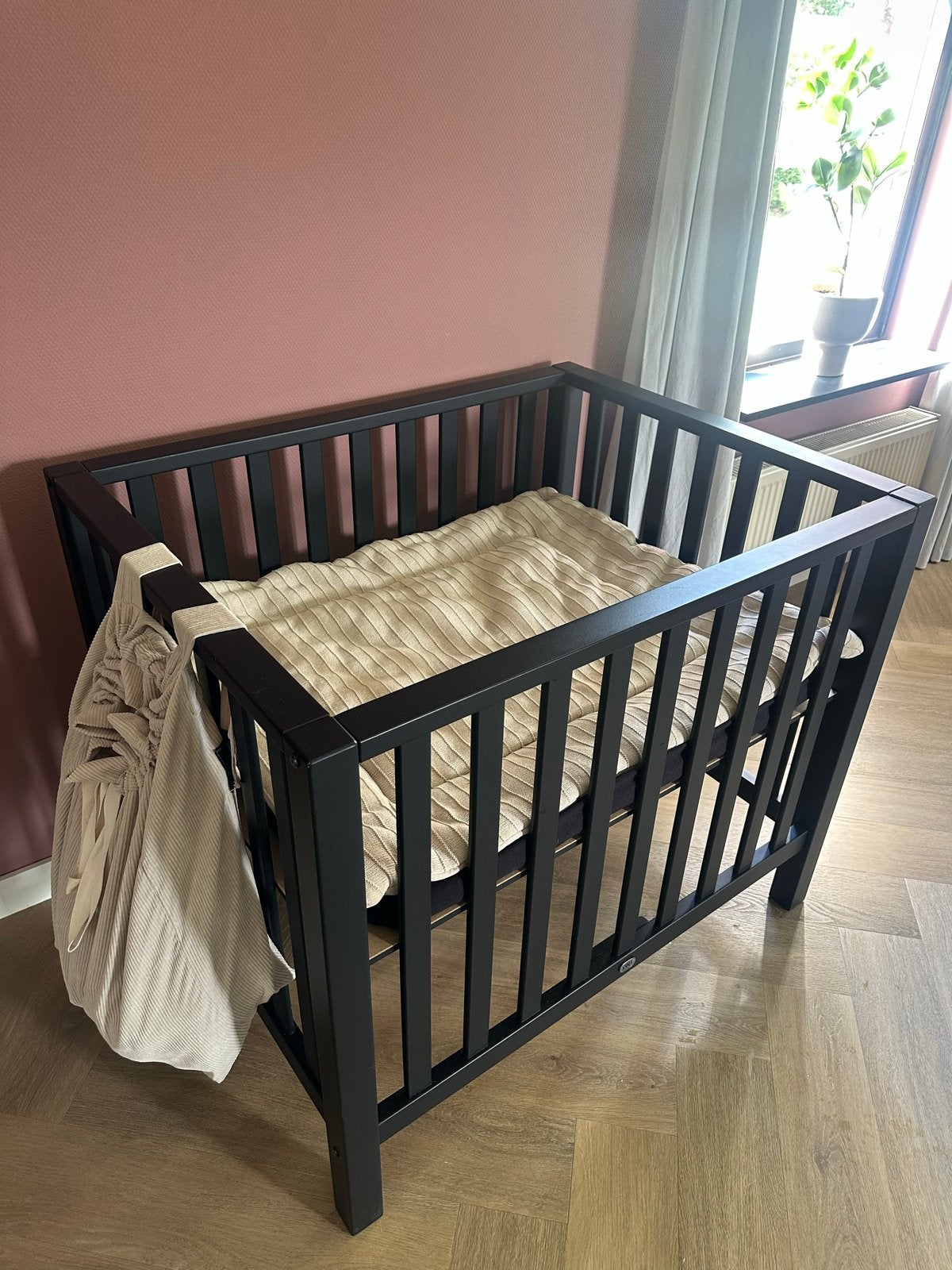 Box met matras, boxkleed en boxzak, Ophalen, Zo goed als nieuw, Vierkant, In hoogte verstelbaar