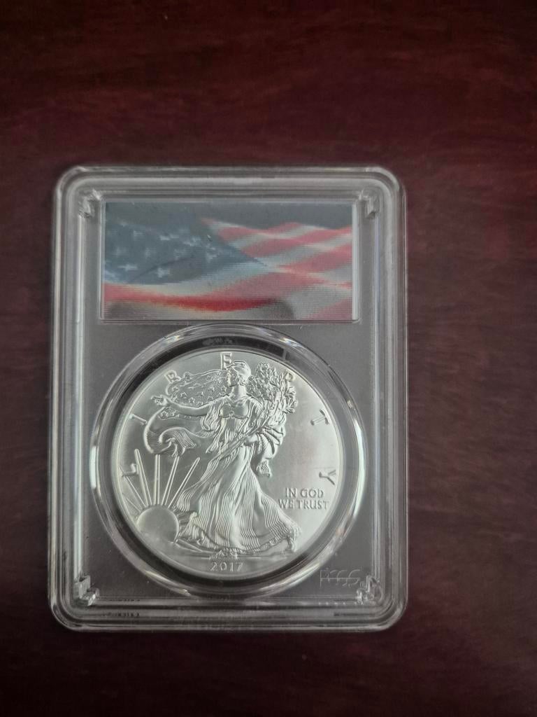 GERESERVEERD ounce American Eagle 2017 grade MS70, Ophalen of Verzenden, Zilver