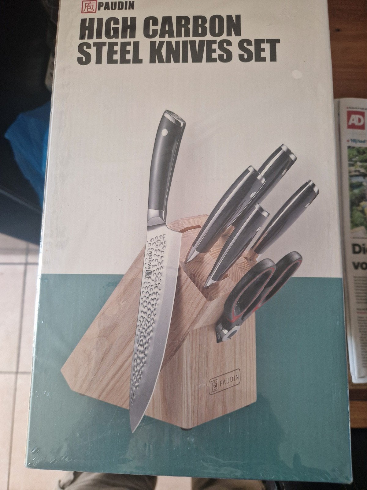Paudin High Carbon Steel Messenset met Blok - Nieuw, Ophalen