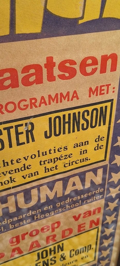 Circus affiche van het Groot 2 masten circus Jos Mullens🎪, Ophalen, Met lijst, A1 t/m A3, Reclame
