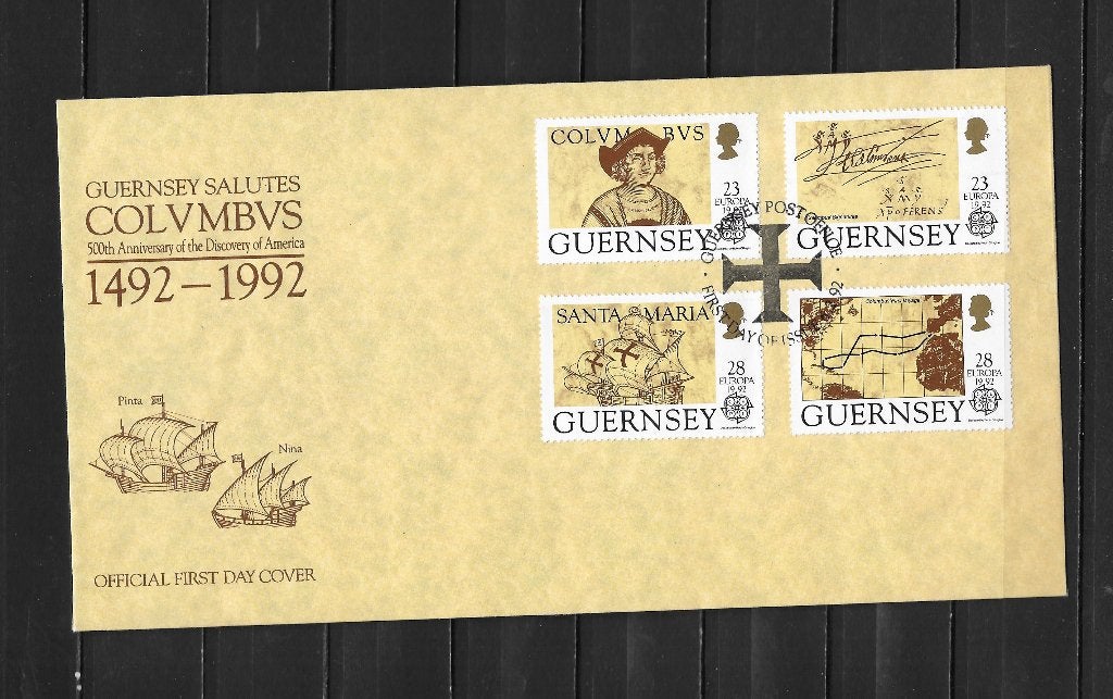 Guernsey fdc 1992 columbus, Ophalen of Verzenden, Gestempeld