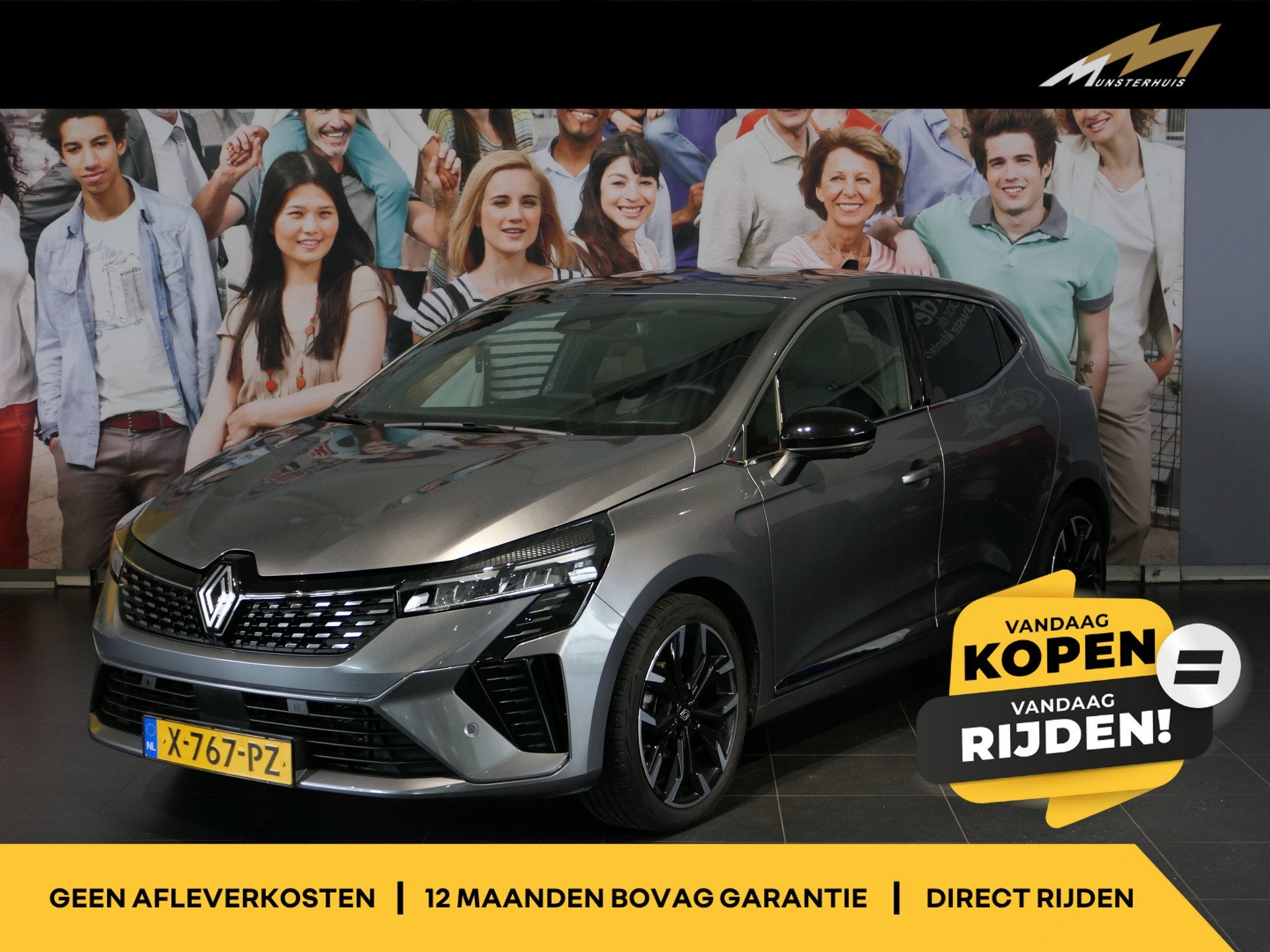 Renault Clio 1.0 TCe 90 GPF techno - Groot scherm - Stoel en, Gebruikt, Leder en Stof, 49 €/maand, Origineel Nederlands