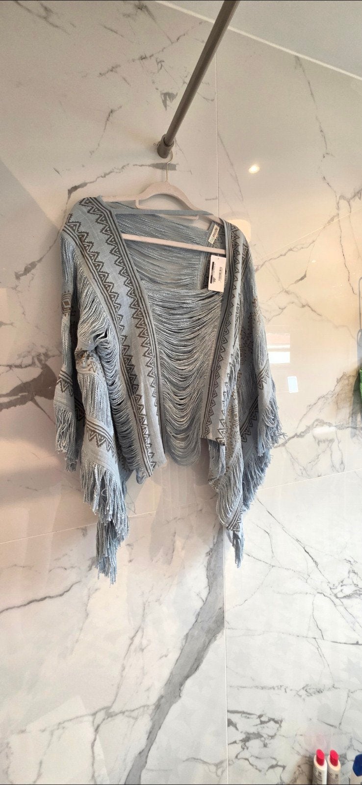 Nieuwe ibizamode Kimono met franjes - Lichtblauw, Maat 38/40 (M), Ozmode, Blauw, Nieuw