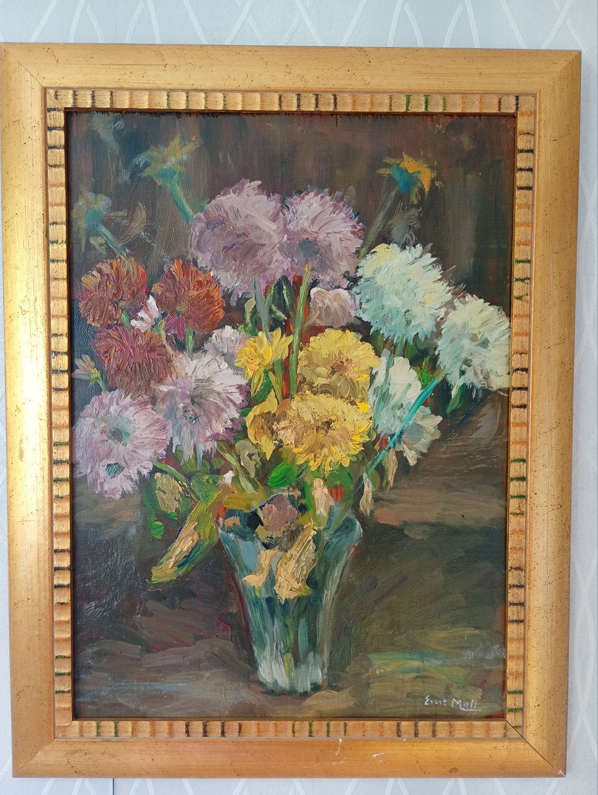 Sfeervol olieverfschilderij van Evert Moll - Bloemen, Ophalen of Verzenden