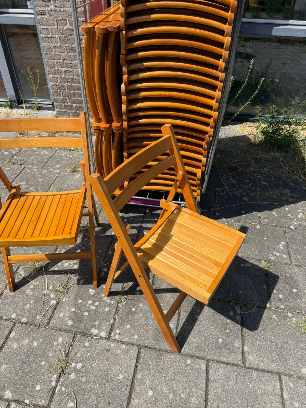 Partij van 23 vintage hardhouten klapstoelen, CTC ‘70, CTC, Ophalen of Verzenden, Zo goed als nieuw, Vijf, Zes of meer stoelen