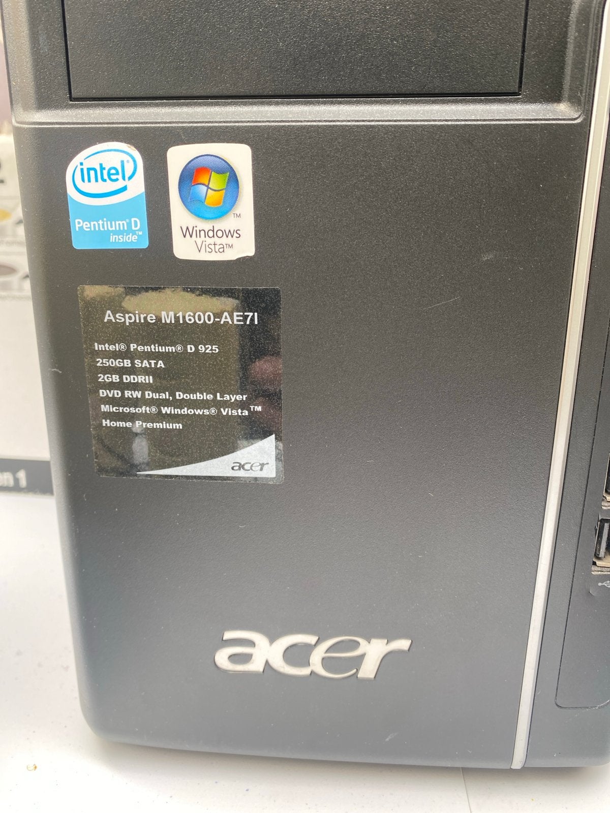 Acer Aspire M1600-AE7I Desktop PC - Pentium D 925, 2GB RAM, Ophalen, Gebruikt, HDD, Minder dan 4 GB