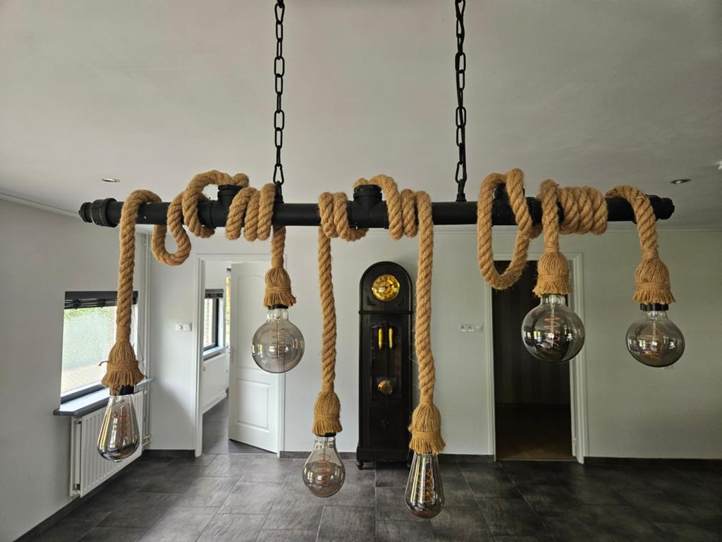 Industriële hanglamp met touw, Huis en Inrichting, Ophalen of Verzenden, Zo goed als nieuw, Industrieel, 75 cm of meer