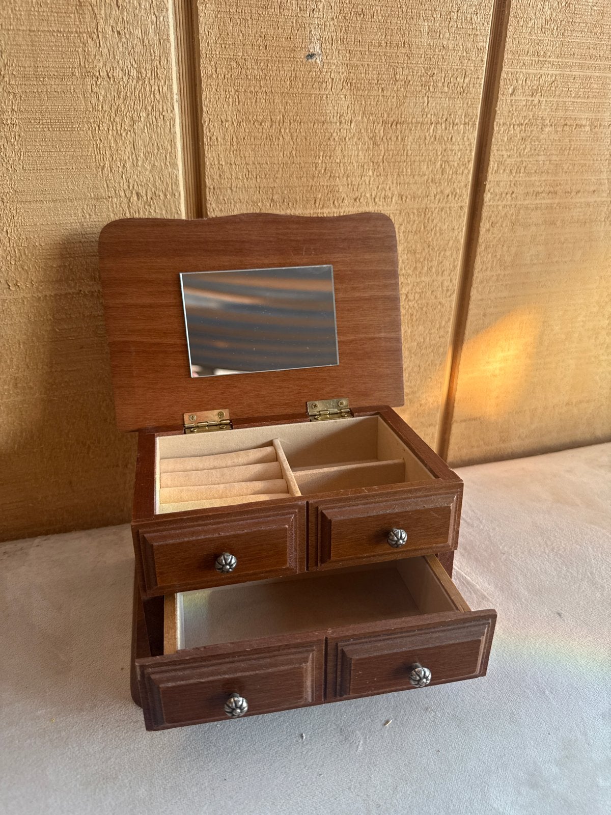 Vintage Houten Juwelenkistje met Spiegel, Ophalen of Verzenden