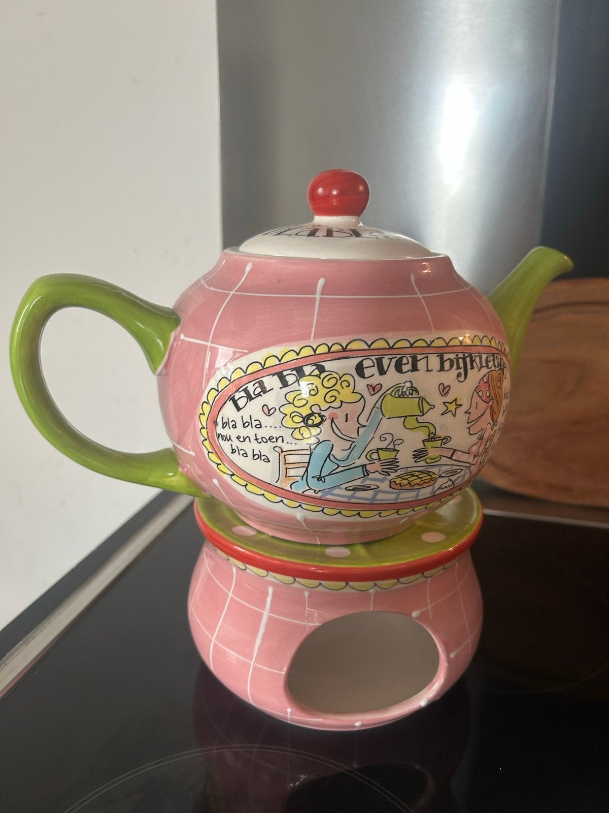 Leuke theepot met theelichtje - origineel en onbeschadigd, Zo goed als nieuw, Roze, Steen/keramiek, Ophalen