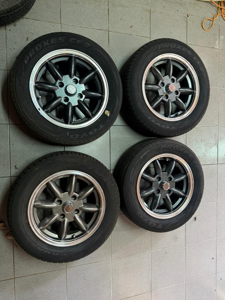 MG B JBW minilite velgen gun metal 185/65 R15, Ophalen, Gebruikt, Universele onderdelen