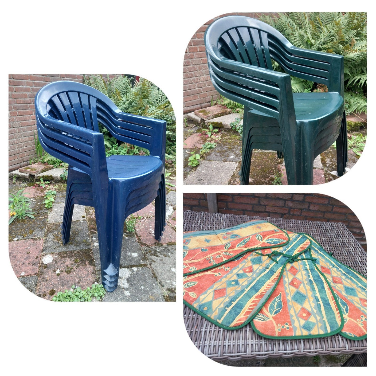 8 stapeltuinstoelen met kussens, Tuin en Terras, Ophalen, Gebruikt, Kunststof, Stapelbaar