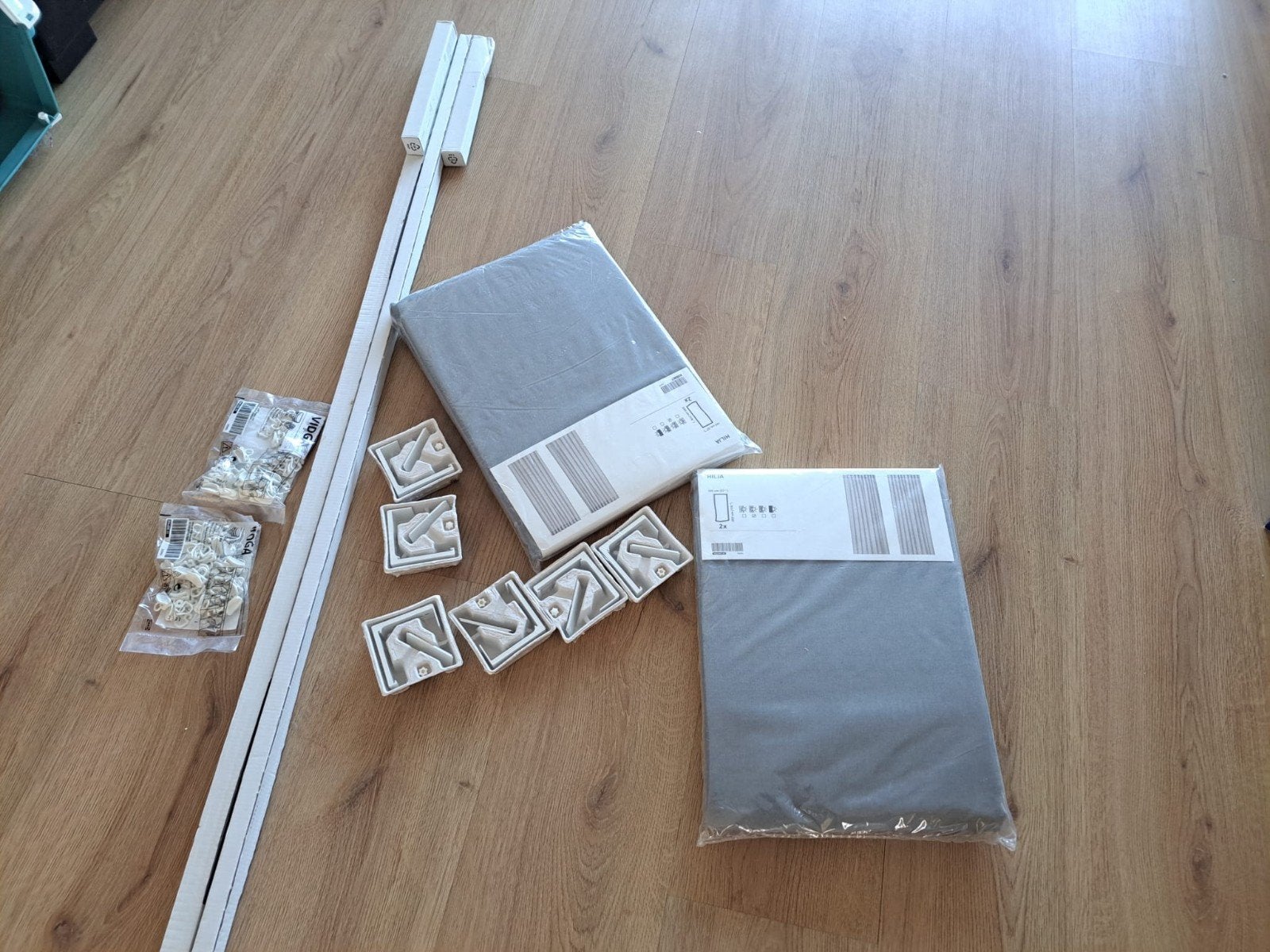 IKEA Vidga gordijnrails (3x1.4m) alle accessoires met Hilja, Ophalen, Nieuw, Met haken, Gordijn