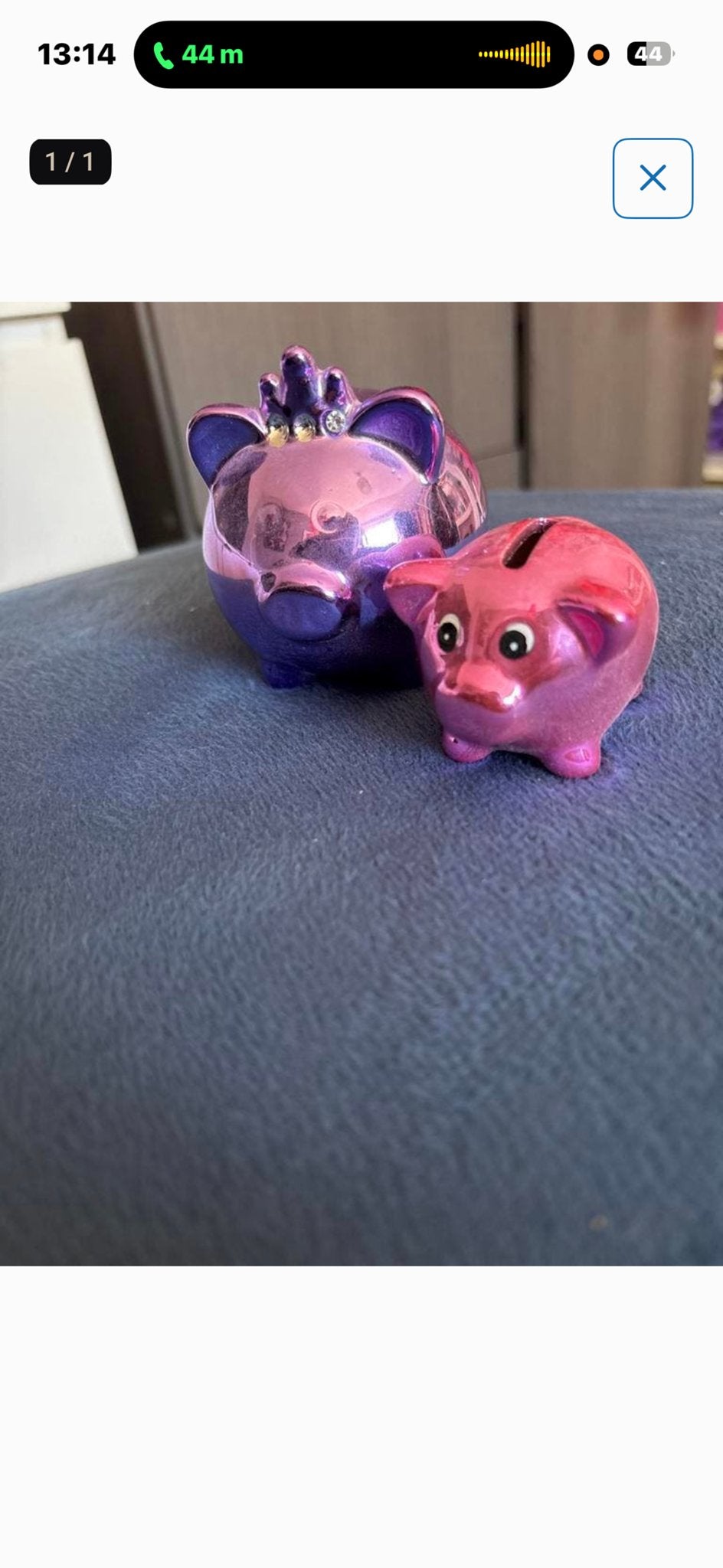 2 spaarvarkens, paars en roze, decoratief, Ophalen of Verzenden, Gebruikt, Overige materialen, Dier