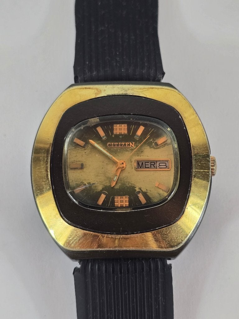 Werkend Citizen Blackie Automatic herenhorloge, oktober 1974, Sieraden, Tassen en Uiterlijk, Gebruikt, Kunststof, Ophalen of Verzenden