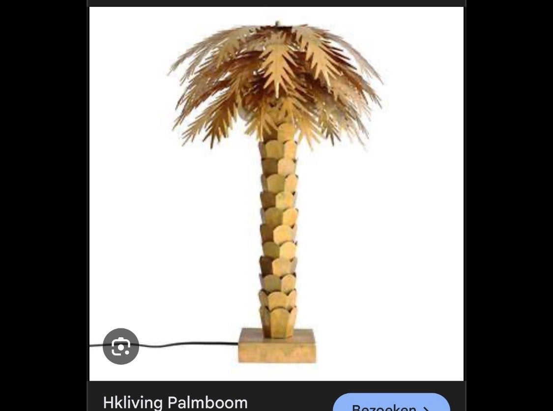 GEZOCHT: HKliving Palmboom lamp - Help mij deze vinden!, Huis en Inrichting, Lampen | Vloerlampen, Nieuw, 100 tot 150 cm, Metaal