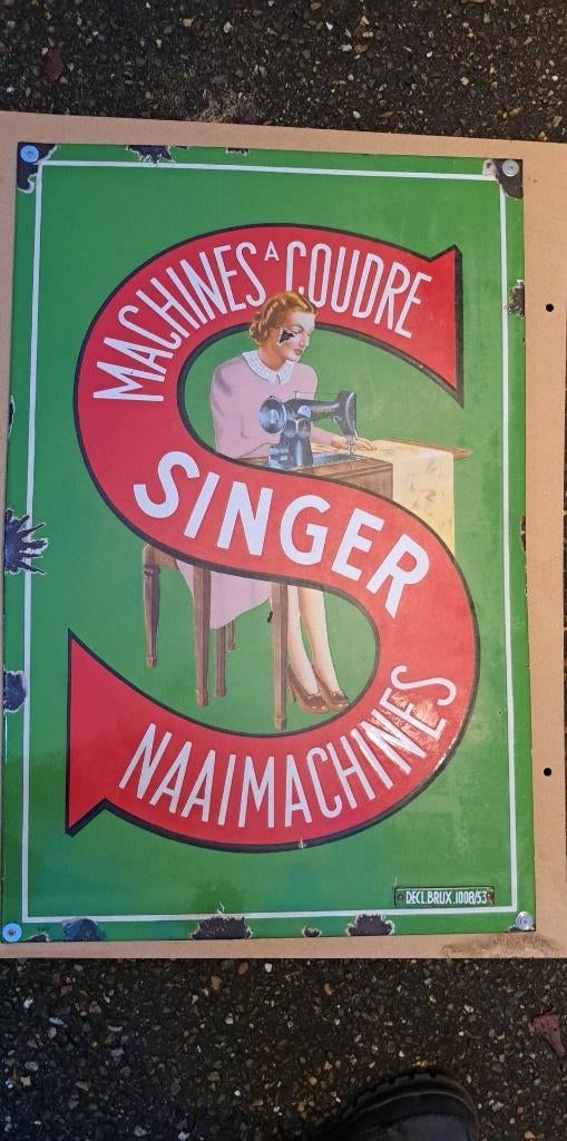Singer naaimachines oud emaillen reclame bord vintage, Verzamelen, Ophalen of Verzenden, Gebruikt, Reclamebord
