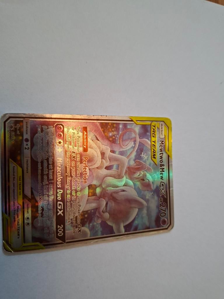 Mewtwo & Mew GX TAG TEAM Pokémon Kaart (Foil), Ophalen of Verzenden, Gebruikt, Losse kaart, Foil