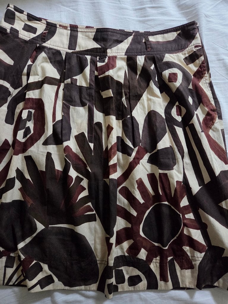 Max Mara,  rok, maat L, bruin/beige print, 100% katoen, Max Mara Weekend, Bruin, Verzenden, Maat 42/44 (L)