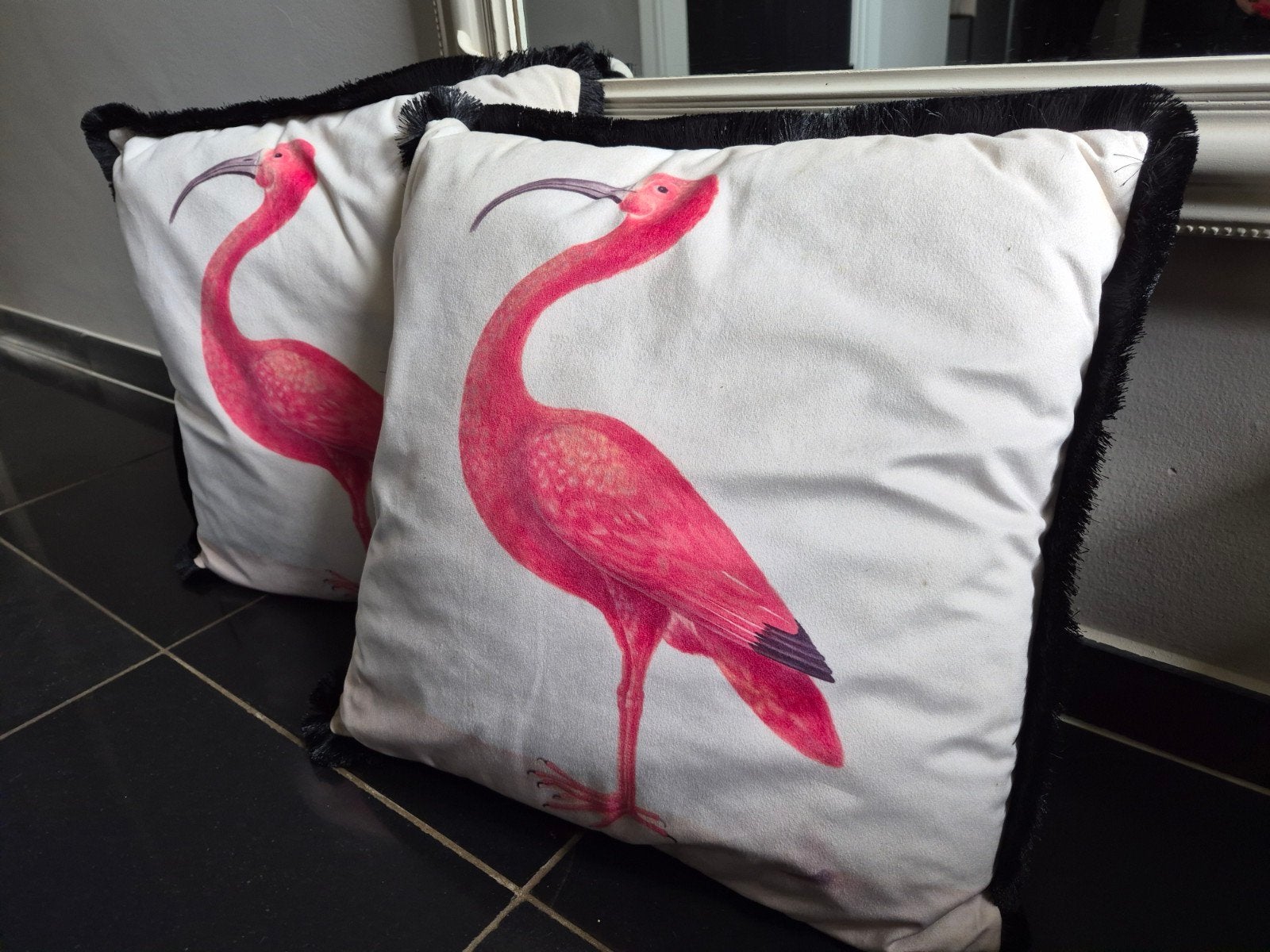 Kussens Flamingo, Huis en Inrichting, Ophalen of Verzenden, Zo goed als nieuw, Zwart, Vierkant