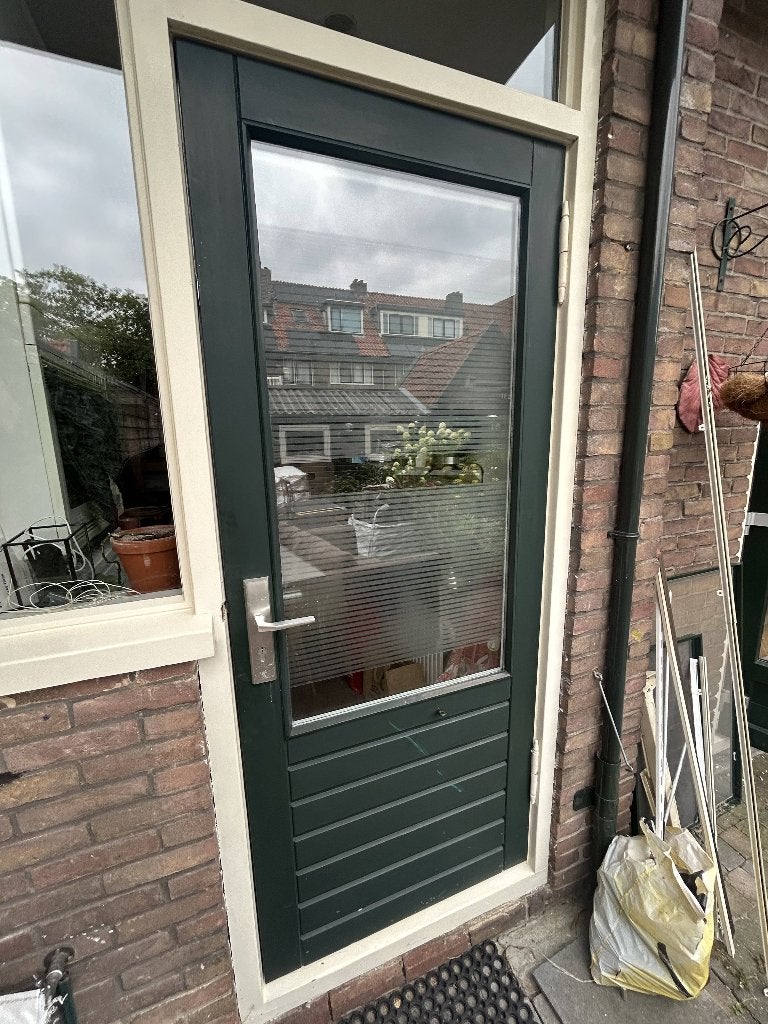 Buitendeur met kozijn en zijraam - Groen - 201,5 x 82 cm, Doe-het-zelf en Verbouw, Deuren en Horren, Gebruikt, 80 tot 100 cm, 215 cm of meer