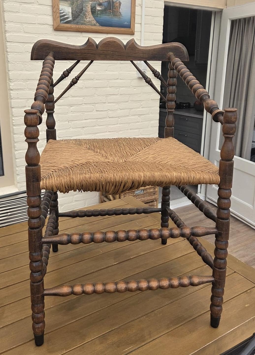 Antiek houten stoel met rieten zitting, Antiek en Kunst, Ophalen