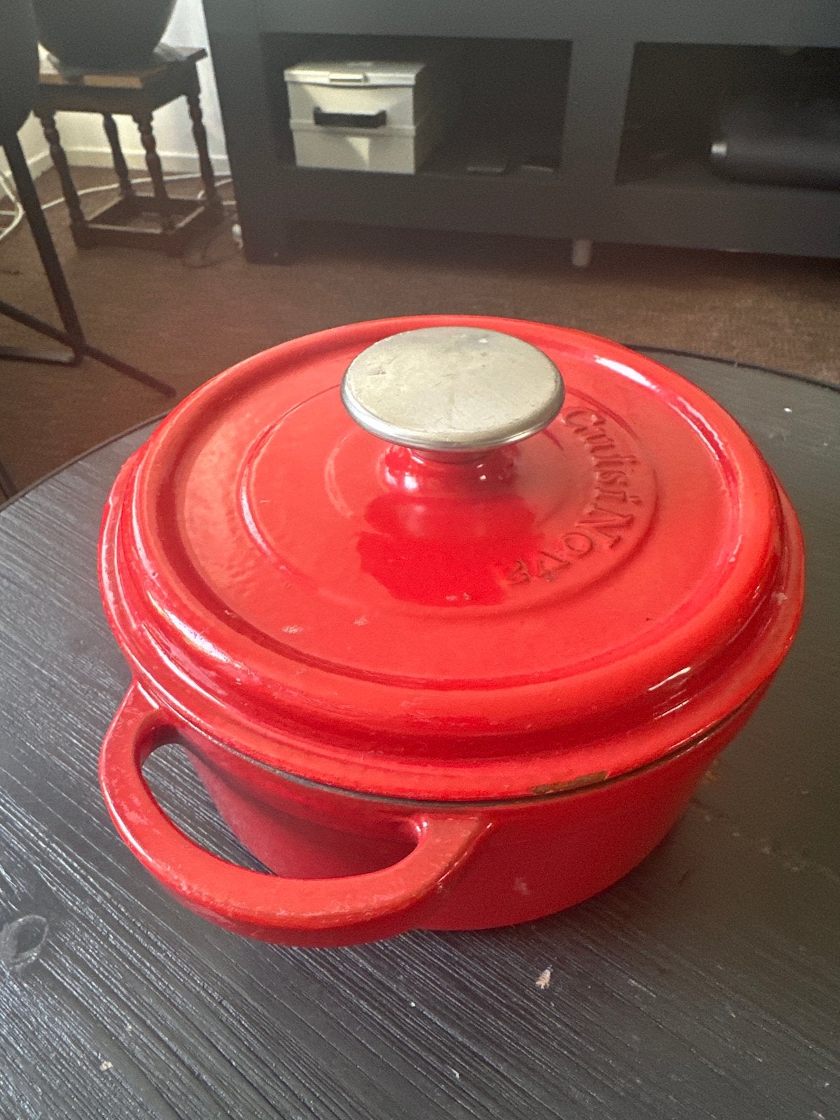Rode gietijzeren pan 20 cm, 9 cm diep, Ophalen of Verzenden, Gebruikt, Gietijzer, Kookpan of Snelkookpan