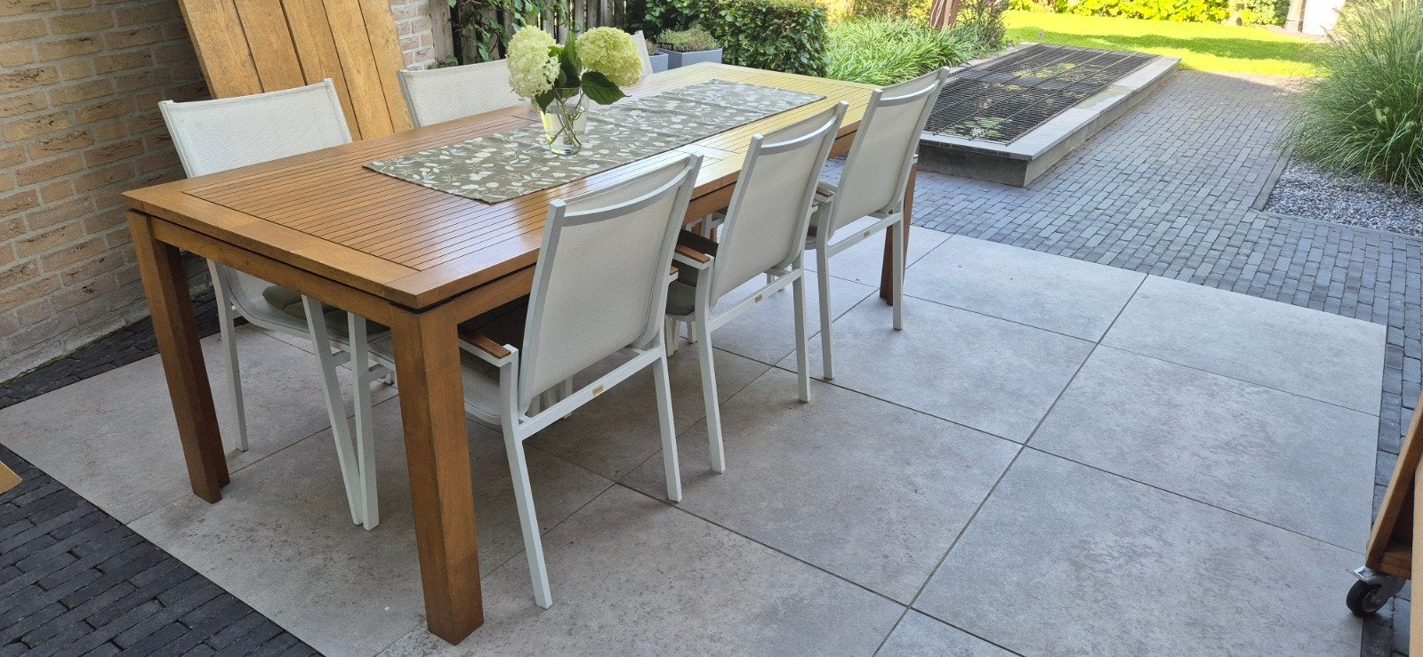 Teakhouten tuinset met 6 stoelen, Gebruikt, 6 zitplaatsen, Teakhout, Ophalen of Verzenden
