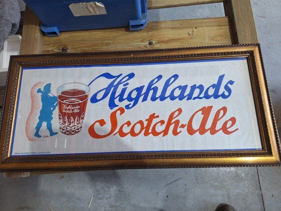 Vintage Highlands Scotch Ale spiegelreclame in lijst, Ophalen of Verzenden, Gebruikt, Overige typen