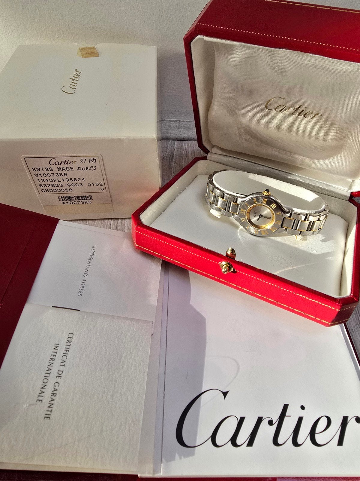 Cartier Must 21 horloge - staal goud - full set, Overige merken, Staal, Staal, Polshorloge