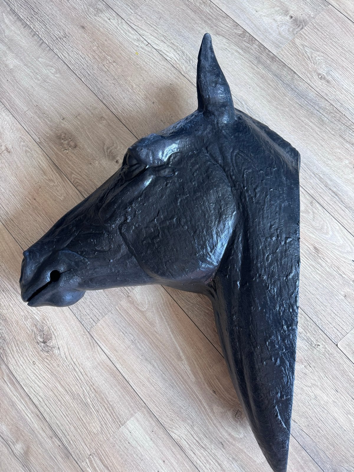 Zwart paardenhoofd wanddecoratie/mannequin, Antiek en Kunst, Ophalen, 50 - 100 cm, Wanddecoratie, Zwart