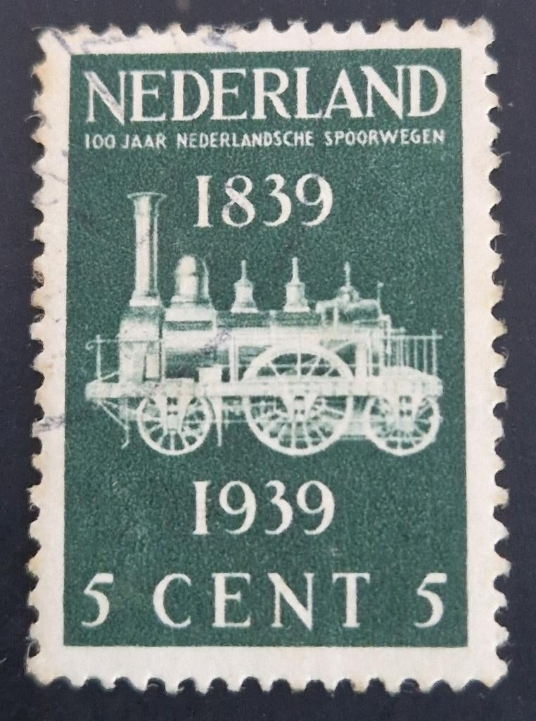 Nederland 1939 - NVPH 325 -100 jaar Spoorwegen Nederland ab1, Postzegels en Munten, Verzenden, T/m 1940, Gestempeld