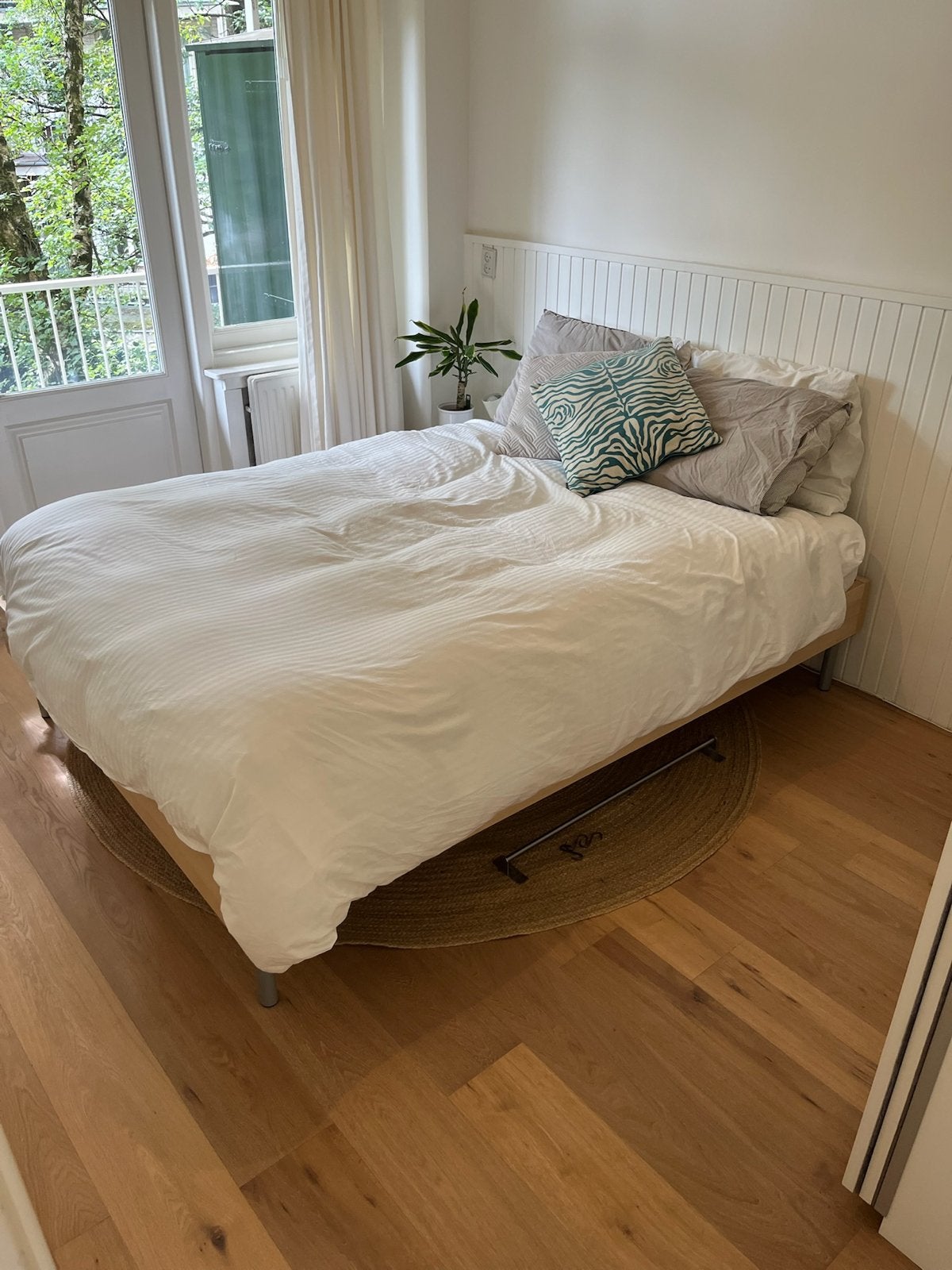 IKEA Sultan Mane bed met Holmesjo matras en Kungsmynta, Ophalen, Gebruikt, Beige, Tweepersoons