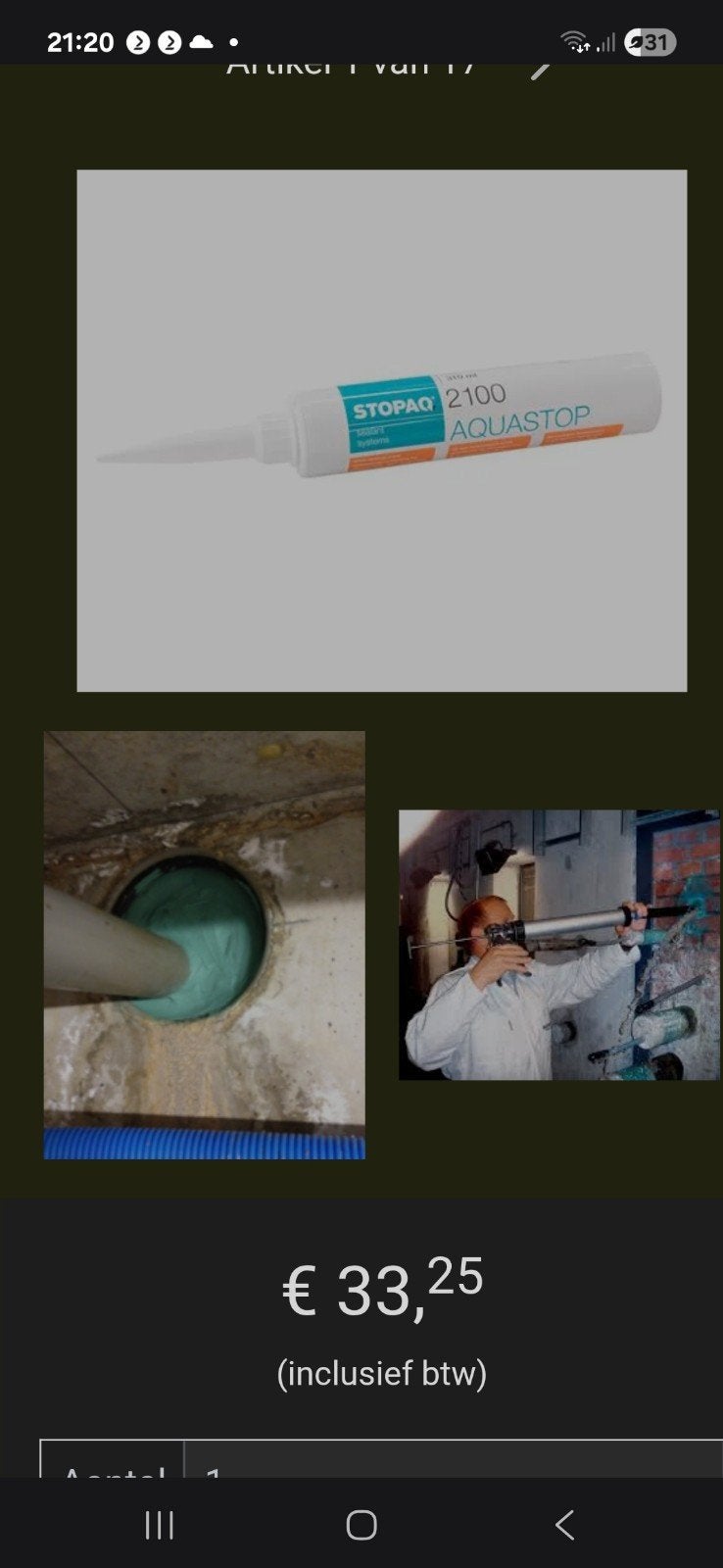 STOPAQ 2100 AQUASTOP Afdichtingskit, Minder dan 4 cm, Overige materialen, Nieuw, Ophalen of Verzenden