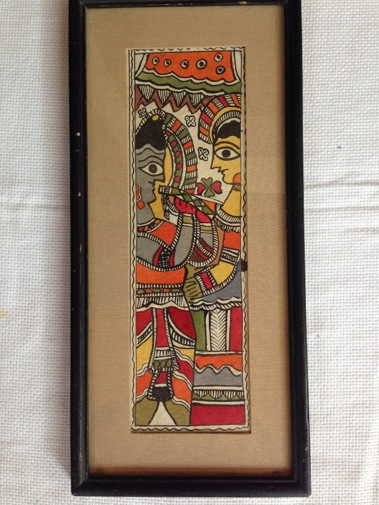 Indiase Madhubani-schildering Radha & Krishna Mithiala kunst, Antiek en Kunst, Wanddecoratie, India, Ophalen of Verzenden, Papier/karton