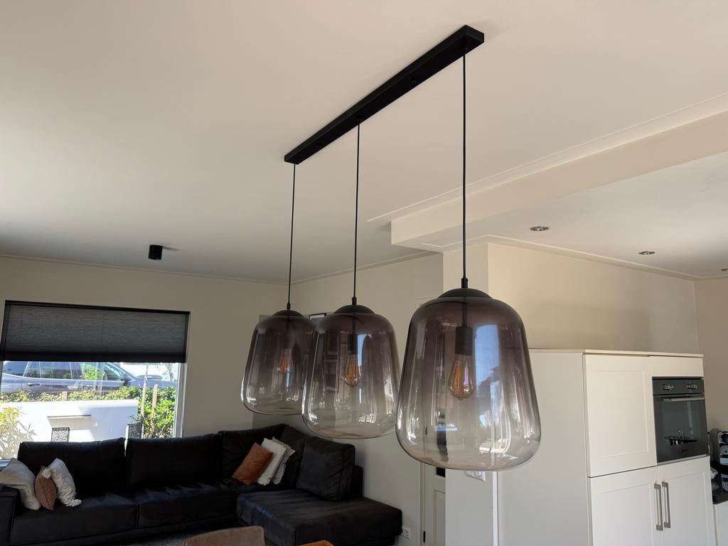 Moderne hanglampen set - 3 glazen lampen, Ophalen of Verzenden, Zo goed als nieuw, Glas, 75 cm of meer