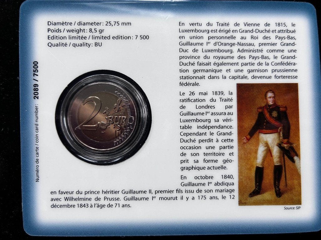 Coincard Luxemburg 2018 Willem 1 BU, Ophalen of Verzenden, Luxemburg, 2 euro, Losse munt