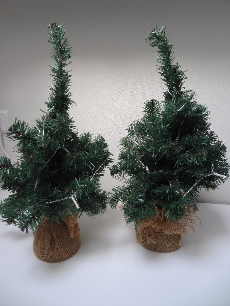 Set van 2 kunstkerstboompjes met verlichting, 40 cm hoog, Ophalen of Verzenden, Zo goed als nieuw